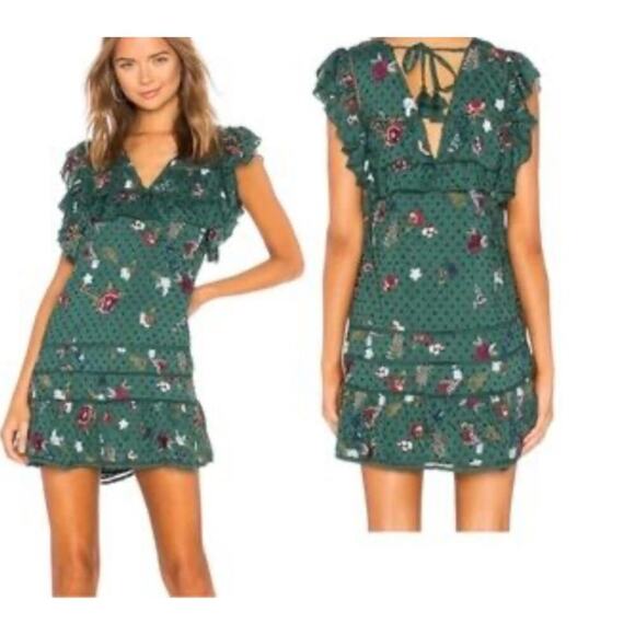 Tularosa Revolve Lindsay Floral Embroidered Dress in Emerald Women's Size XXS - Picture 1 of 11